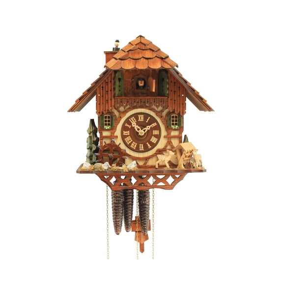 Cuckoo Clock Black forest house, turning mill-wheel