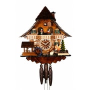 Cuckoo Clock Black forest house with music, moving seesaw and mill wheel