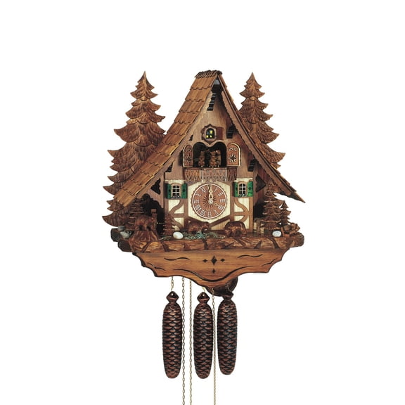 Cuckoo Clock Chalet with moving bear and mill-wheel