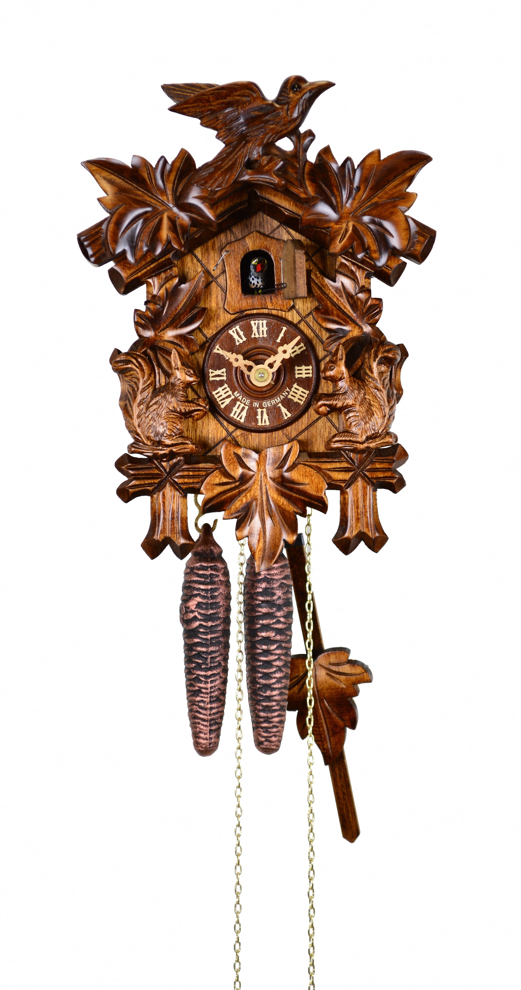 Cuckoo Clock Five Leaves, Bird, Squirrel