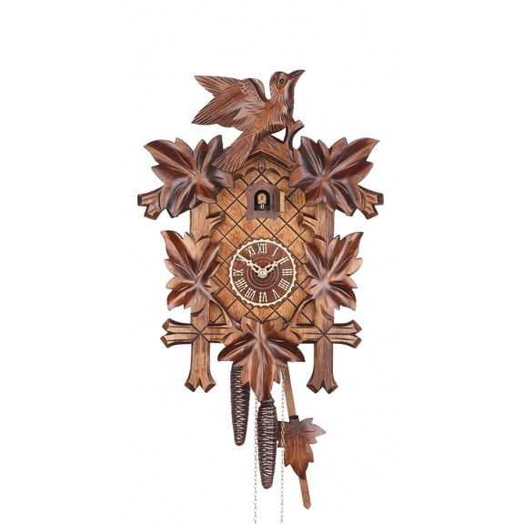 Cuckoo Clock Five leaves with bird, 8 day running time, walnut