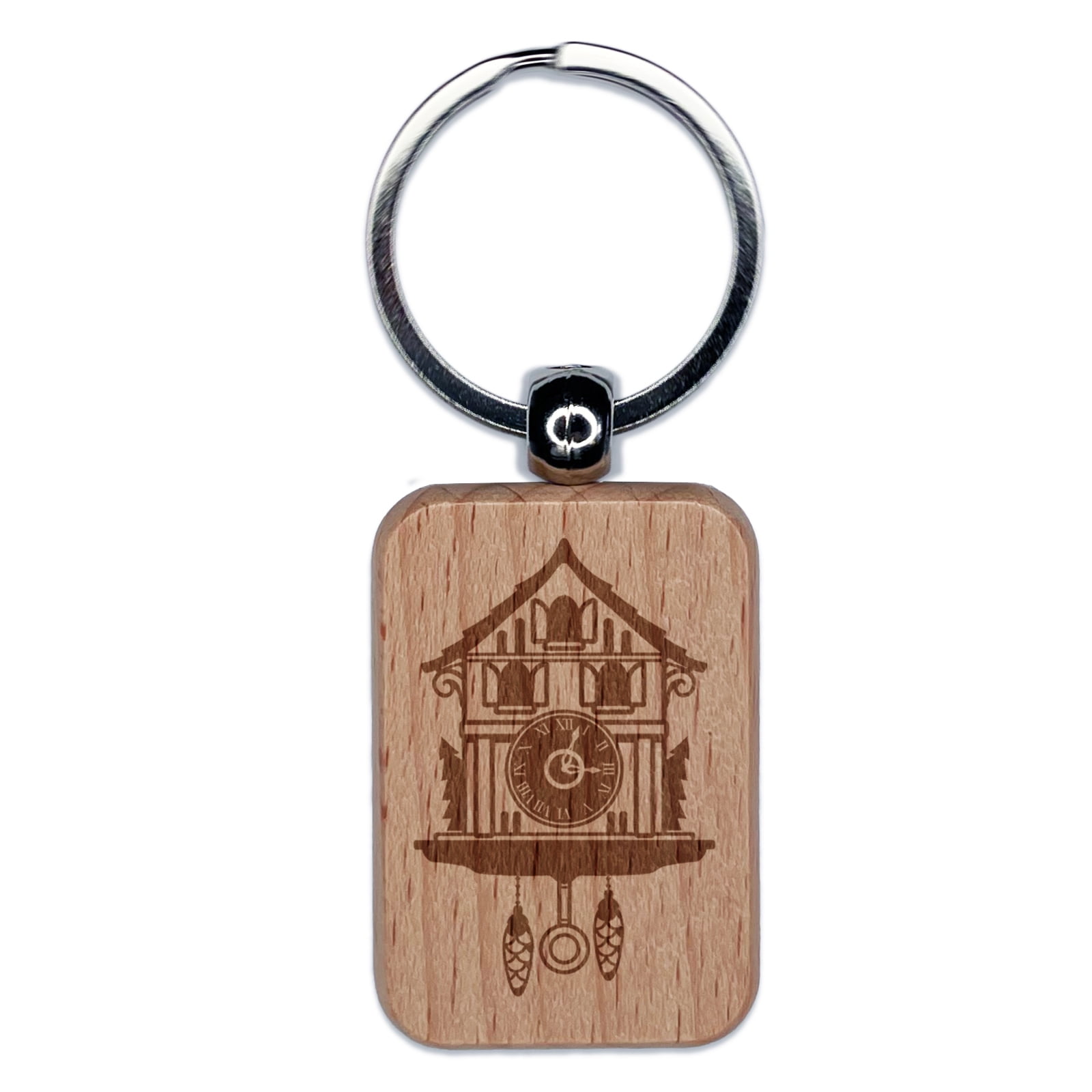 Cuckoo Clock German Black Forest House Rectangle Keychain Charm