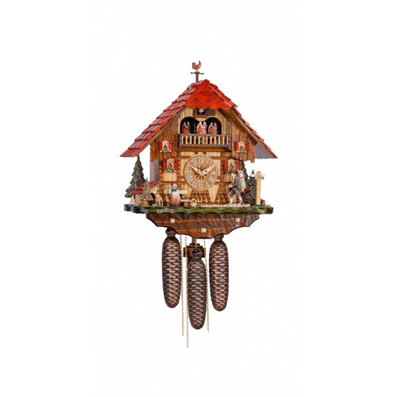 Cuckoo Clock Little black forest house with moving clock peddler and dancers KA 3742/8 EX