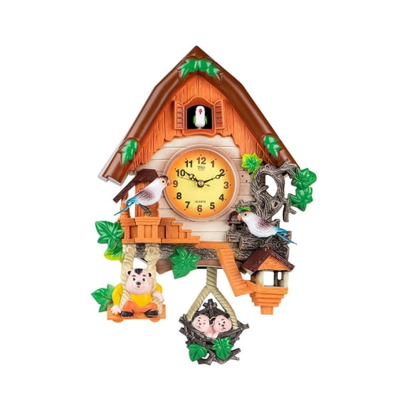 Cuckoo Clock, Resin Wall Clock with Bird Singing and Volume Control, Traditional Decoration for Living Room Office