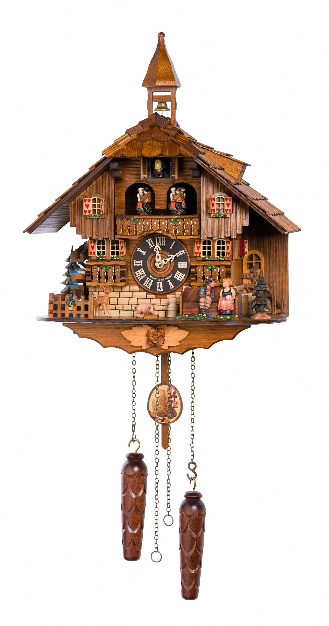 Horloge à Coucou August Schwer – Couple Qui S’embrasse Et Roue Qui Tourne – 4.0444.01.C