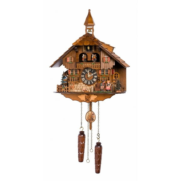 Cuckoo Clock with music moveable kissing Couple, turning mill-wheel