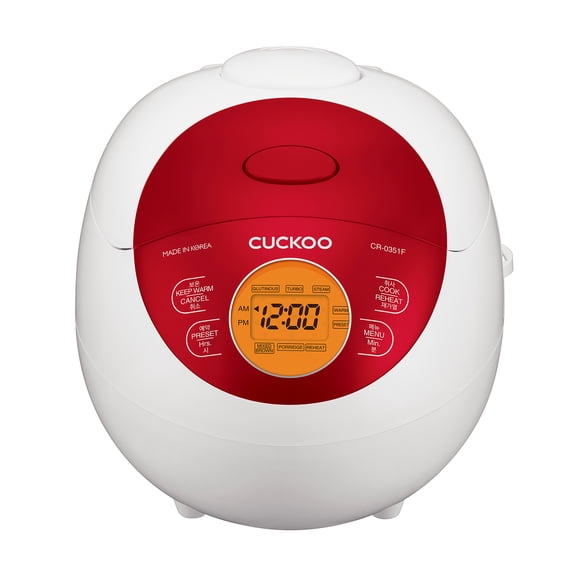 CUCKOO Micom Rice Cooker 3 Cup Uncooked / 6 Cup Cooked, Korean Fuzzy Logic Rice Cooker Small with Delay Timer & Keep Warm Setting, Versatile Food Steamer with Non-Stick Inner Pot, Red (CR-0351F)