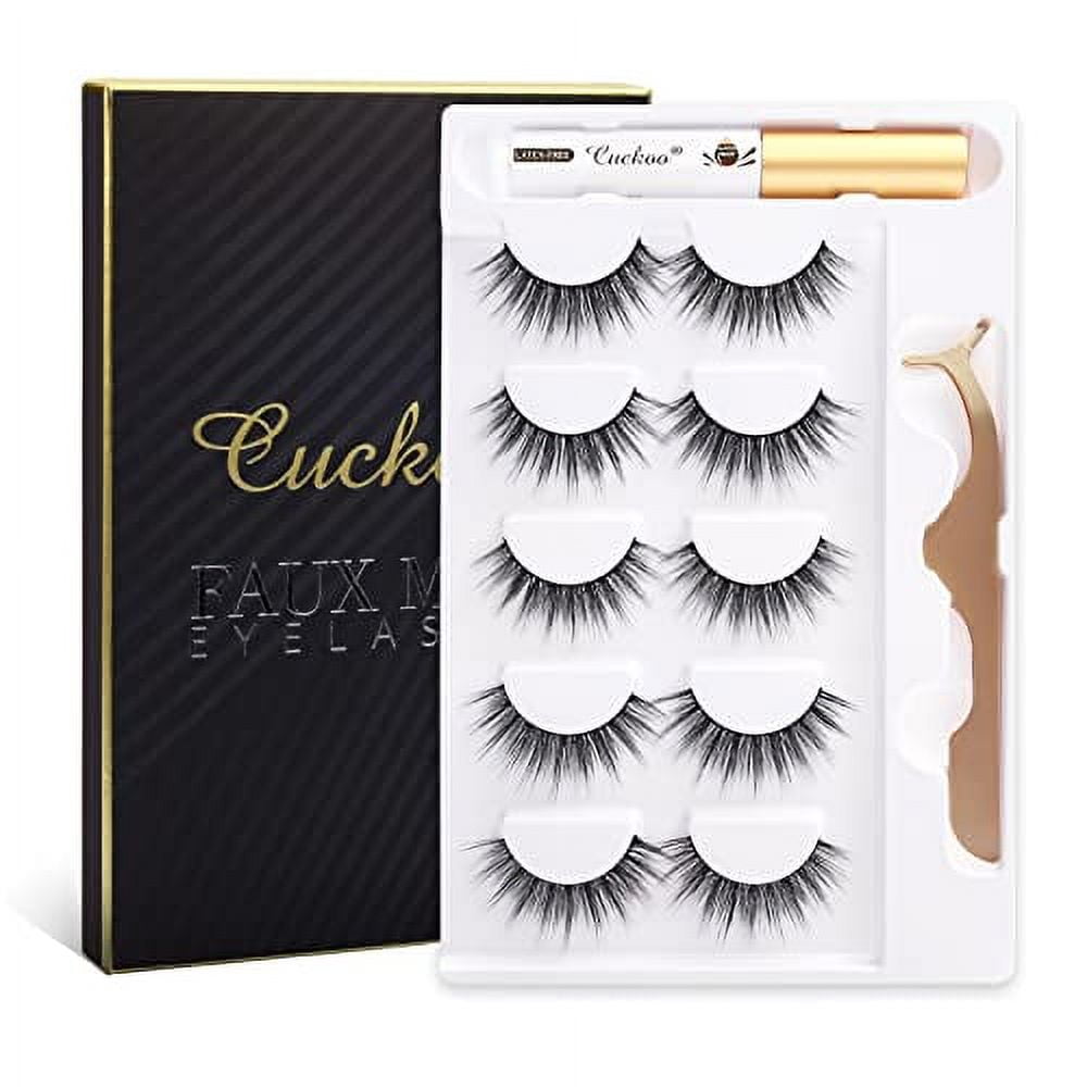 Cuckoo Eyelashes Lashes Pack,5 Pairs 3D Faux Mink Eyelashes with