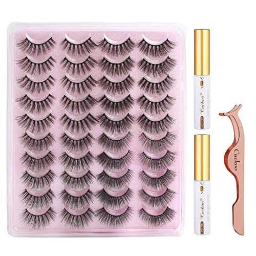 Cuckoo Faux Mink Eyelashes,20 Pairs 3D Faux Mink Lashes Pack with 2pc ...
