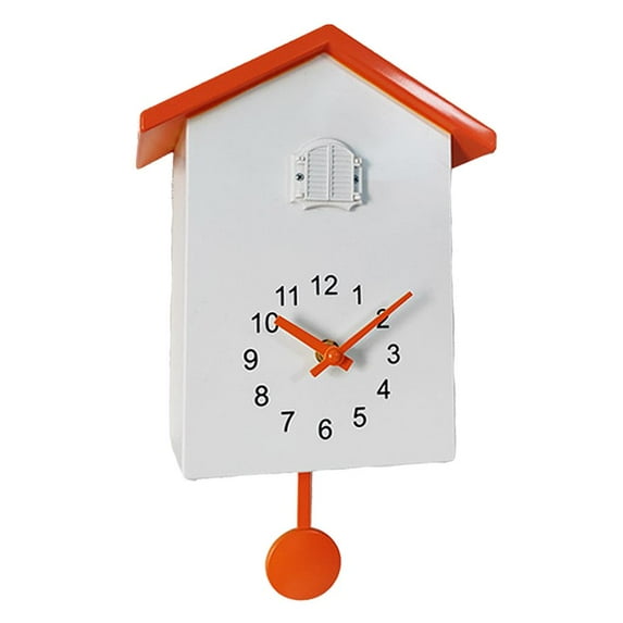 Cuckoo Wall Clock, Birdhouse Minimalist Modern Clock Pendulum, Wall Mounted or Desk/Shelf Standing Clock art for home Living Room Office Decor Decoration Orange