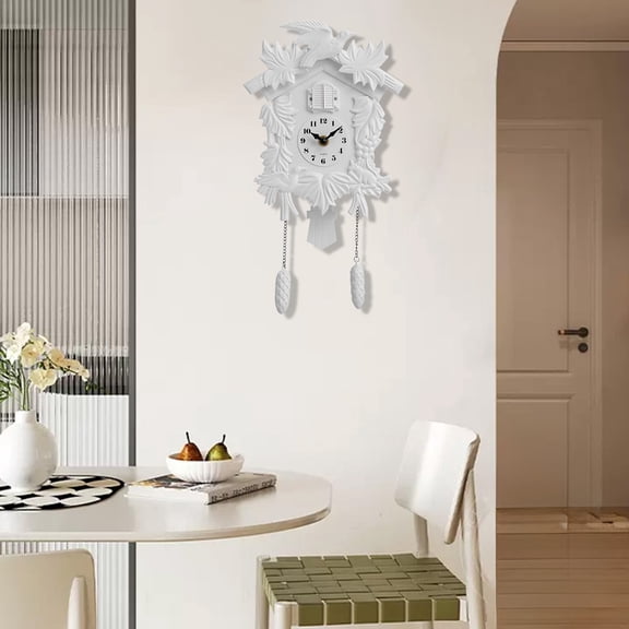 Cuckoo Wall Clock - Distressed Plastic High-End Home Decor Hourly Clock with Bird Call Chime | Bavarian Style Decorative Timepiece for Living Room, Study, Cafe - White