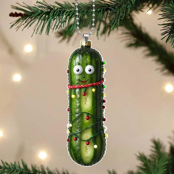 Cucumber Christmas Ornament, Mini Acrylic Christmas Tree Pendant with Hanging Rope, Unique Novelty Holiday Decor for Home Office(A)