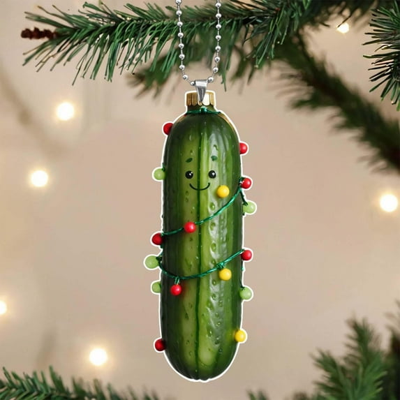 Cucumber Christmas Ornament, Mini Acrylic Christmas Tree Pendant with Hanging Rope, Unique Novelty Holiday Decor for Home Office(B)