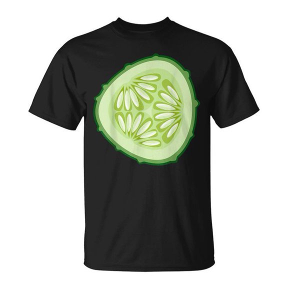 Cucumber Costume Graphic Tee Unisex Adult Cotton Shirt for Funny Dress-Up Events, Veggie Theme Parties, Humorous Casual Outfit, Unique Gift Idea, Size 2XL, Color Black