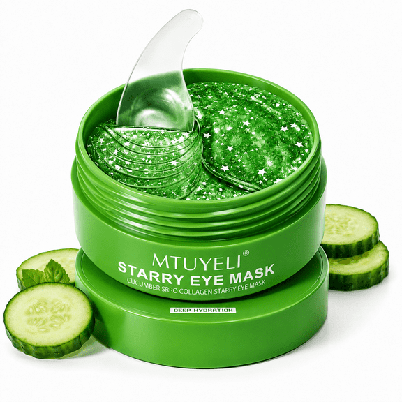 Cucumber Hydrogel Under Eye Patches with Collagen, Hyaluronate & Glycerin, Cooling Moisturizing Eye Masks for Daily Skin Care