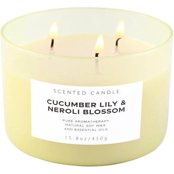 Cucumber Lily & Neroli Orange Blossom 3-Wick Soy Scented Candle, 15.8 oz | Spa Fresh Aromatherapy Candle | Large Scented Candle for Home, Long Lasting & Clean Burning