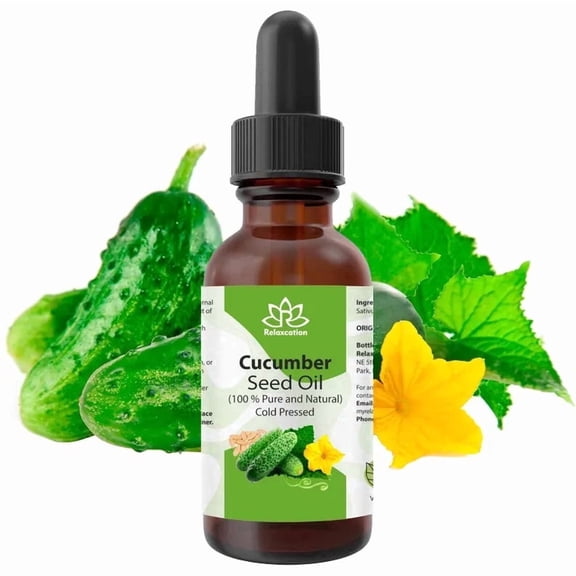 Cucumber Seed Oil (Cucumis Sativus) – 100% Pure Cold-Pressed Lightweight Hydrating Face, Body & Hair Oil by Relaxcation | 0.5 fl oz