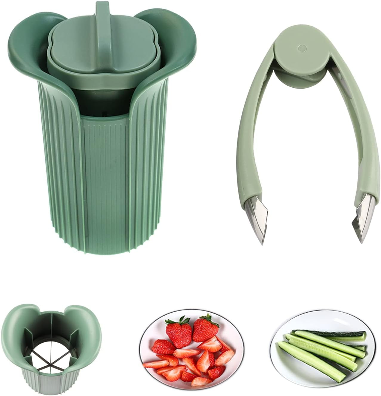 Cucumber Slicer, Strawberry Huller Stem Remover and Strawberry Slicer Set, Potato Corer, Pineapple Corer, Tomato Corer, Fruits and Vegetables Eye Peeler