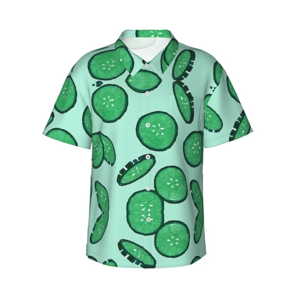 Cucumber Slices Hawaiian Shirts For Men, Summer Short-Sleeve Relaxed-Fit Button-Down Shirts 3x-Large