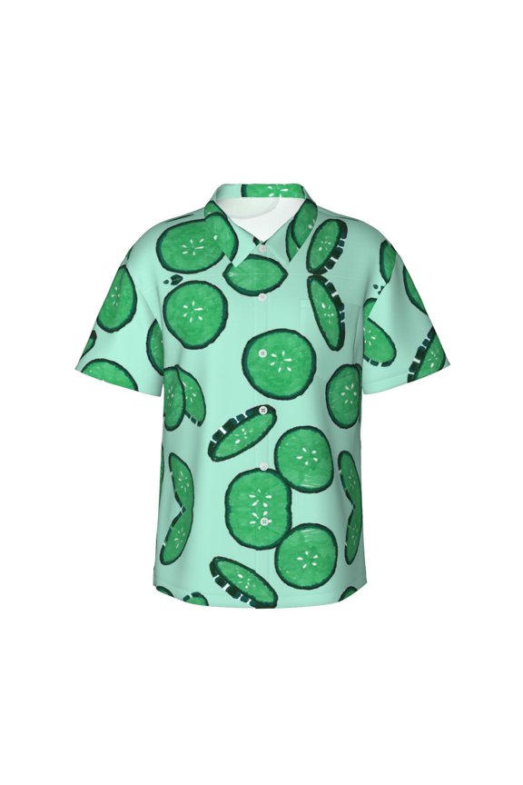 Cucumber Slices Hawaiian Shirts For Men, Summer Short-Sleeve Relaxed-Fit Button-Down Shirts Medium