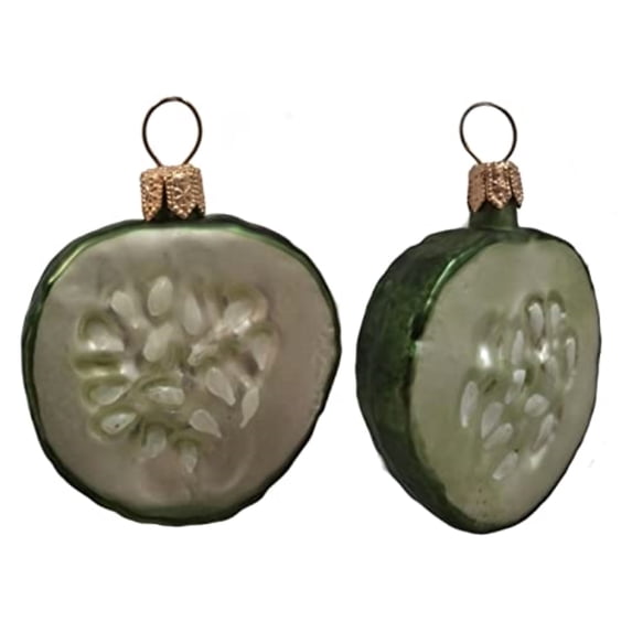 Cucumber Slices Polish Mouth Blown Glass Christmas Ornament Set of 2