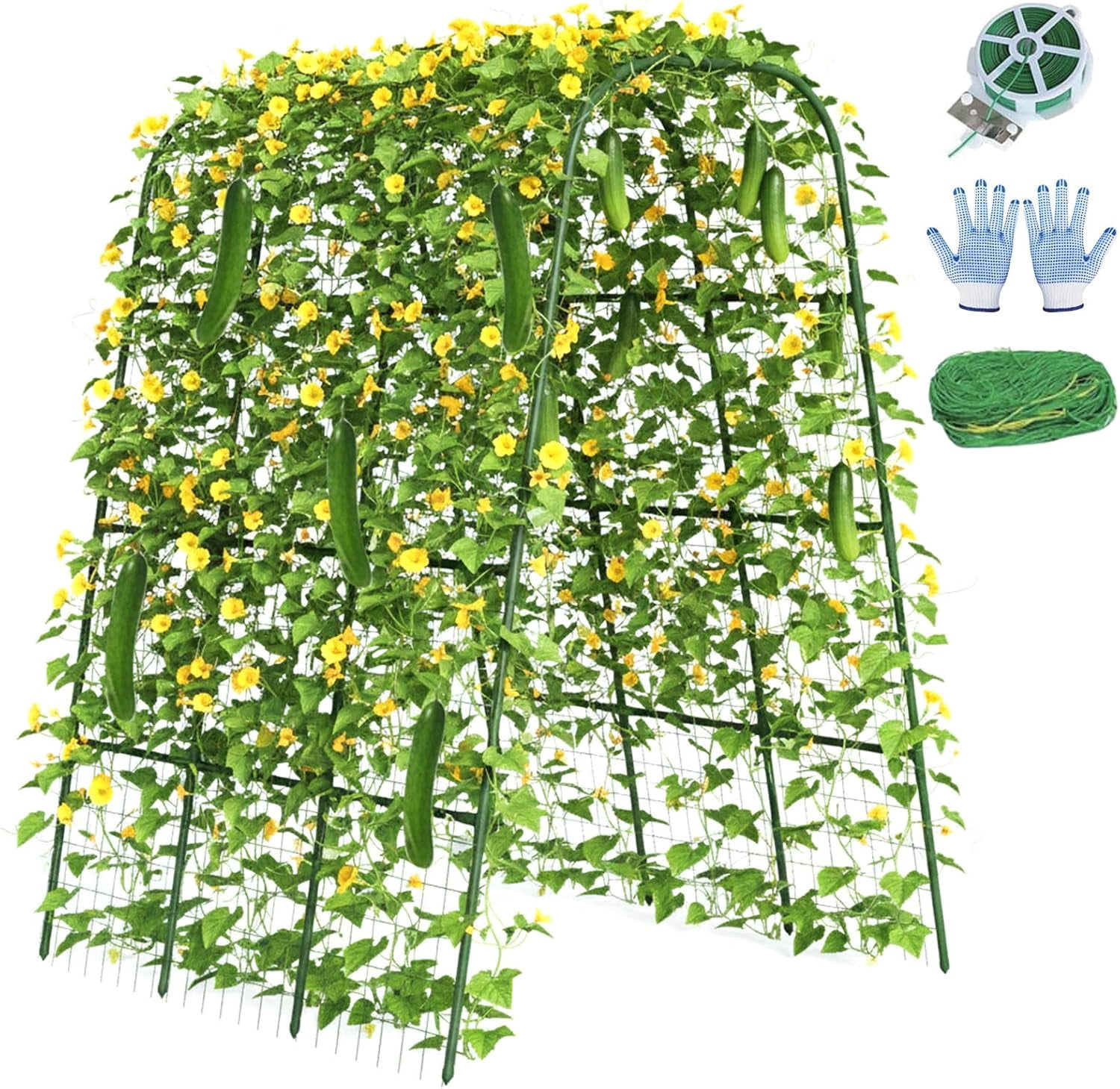 Cucumber Trellis 16mm for Raised Bed 48" L x 64" H, U-Shape Heavy-Duty Metal Garden Trellis for Climbing Plants Outdoor, Vegetable Arch Support Frame for Tomato Pea Zucchini Grape Flowers Vines