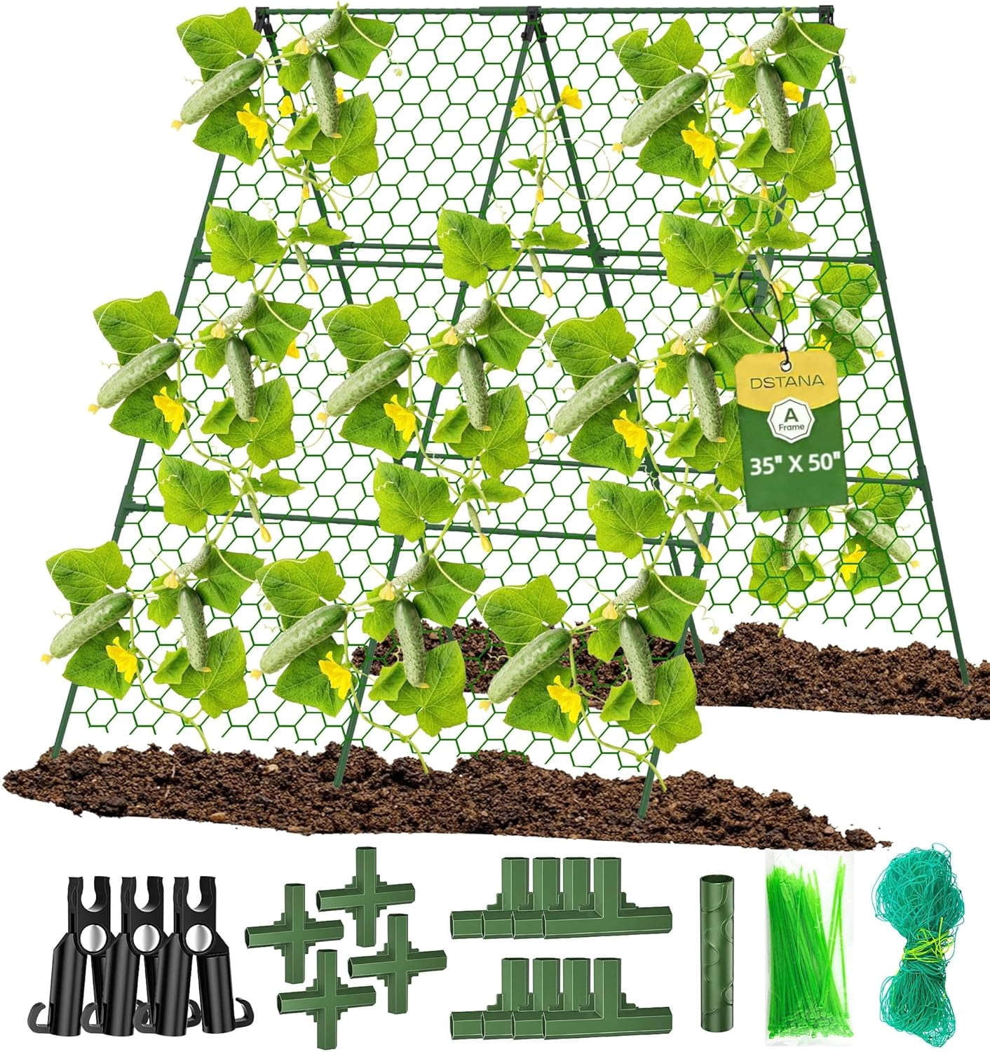 Cucumber Trellis, 35" X 50" A-Frame Garden Trellis for Climbing Plants Outdoor, Raised Bed, Foldable Plant Support Vine/Vegetable/Tomato/Zucchini/Pea
