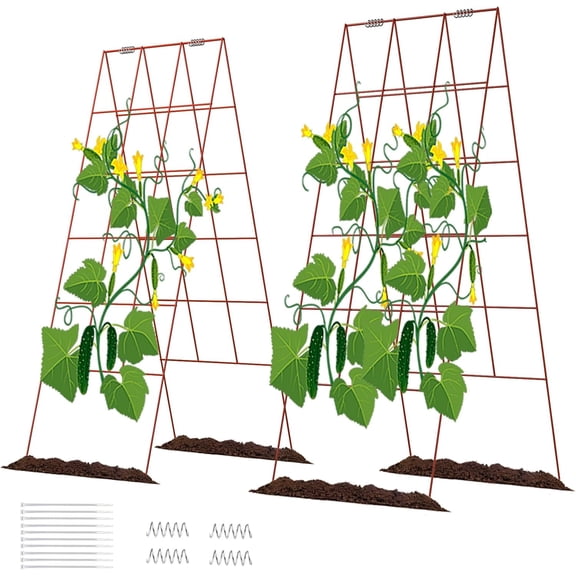 Cucumber Trellis, 48" High Foldable A Frame Garden Trellis, 2 Pack, Plant Support for Climbing Cucumber, Beans, Tomatoes, Flowers, Red