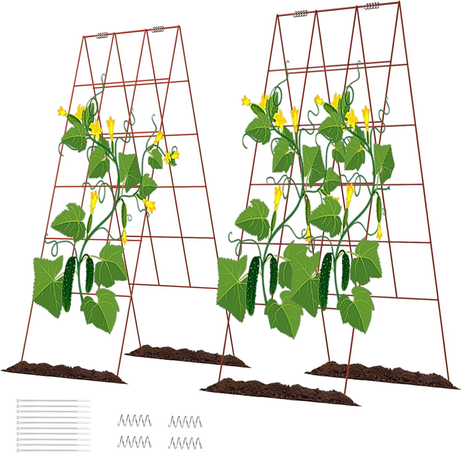 Cucumber Trellis, 48" High Foldable A Frame Garden Trellis, 2 Pack, Plant Support for Climbing Cucumber, Beans, Tomatoes, Flowers, Red