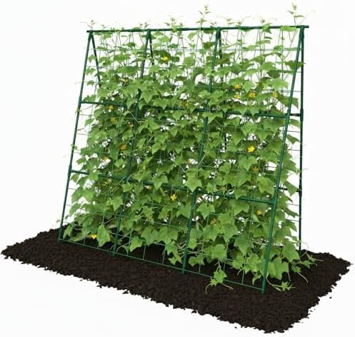 Cucumber Trellis - 49.4"*49.4" Metal Garden Trellis for Climbing Plants, Garden Trellis with Plastic-Coated Steel Pipe, A Frame Trellis for Cucumbers, Peas, Morning Glories(Green)