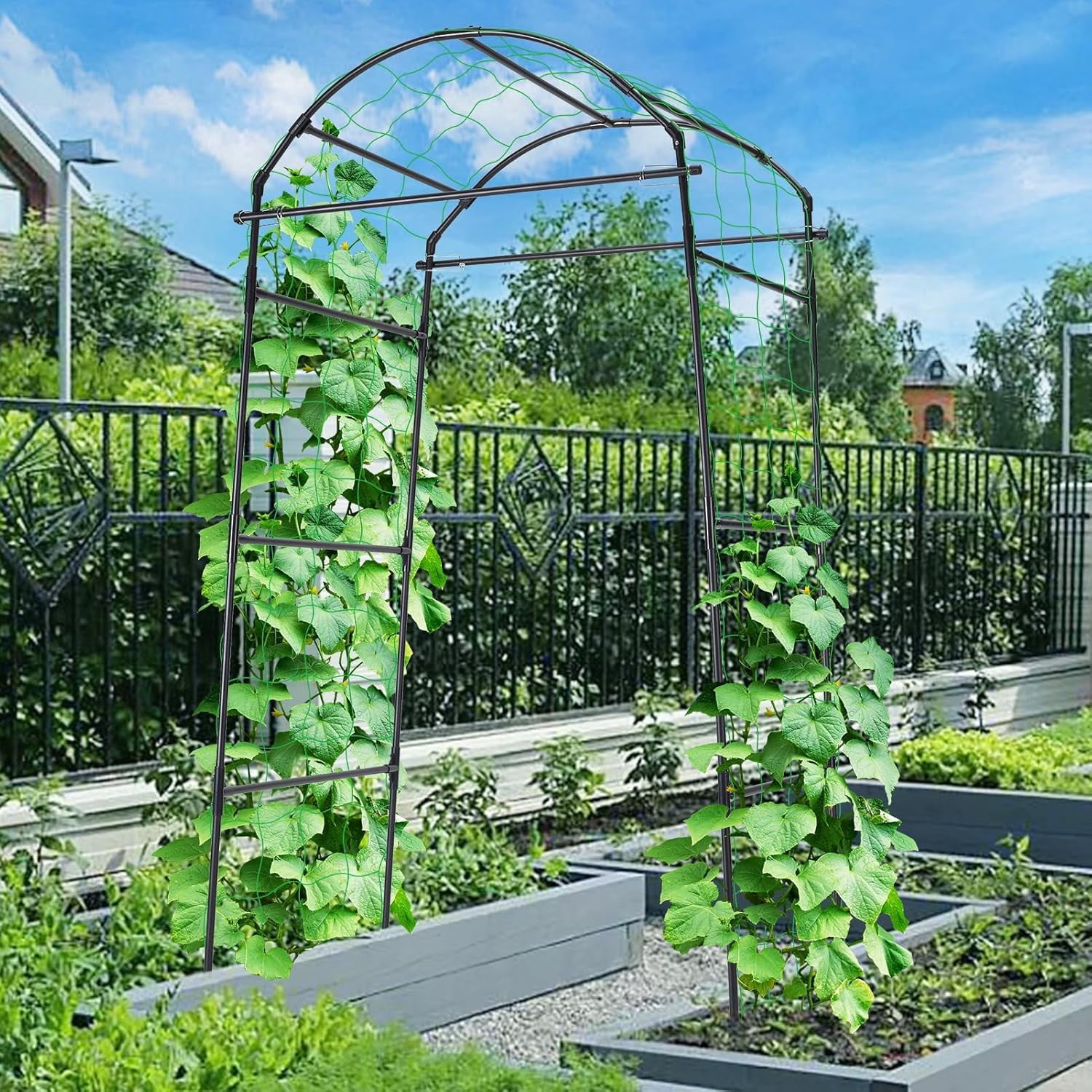 Cucumber Trellis, 6.7ft Tall Garden Arch for Climbing Plants Outdoor  Support Vine Vegetable Tomato Bean Pea Grape Squash Pumpkin Raised Bed Lightweight Black