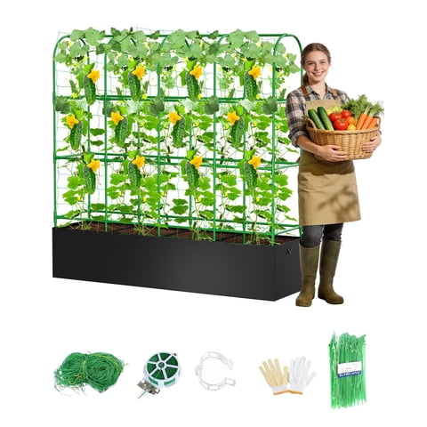 Cucumber Trellis with Grow Bags for Garden, U Frame Garden Trellis for Climbing Plants, Metal Plant Trellis with Garden Netting for Vegetables Flowers Fruits(5 Arches)