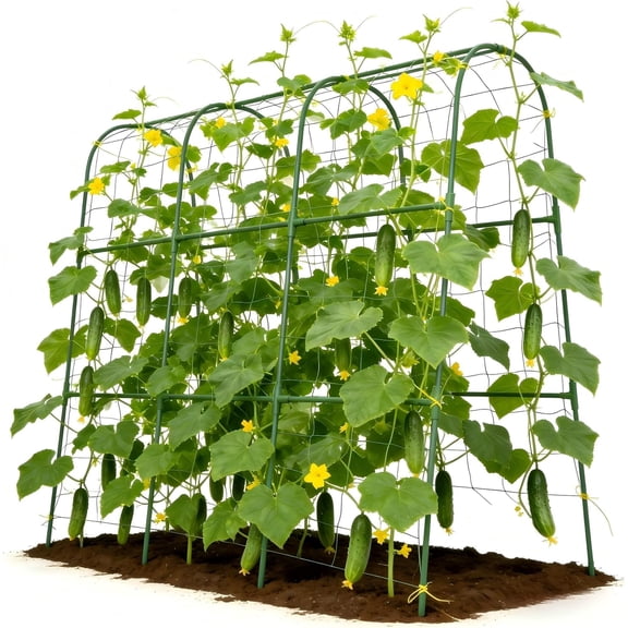 Cucumber Trellis for Climbing Plants Outdoors, U-Shape Garden Trellis for Raised Bed with Netting, Plant Support Structures for Vegetables, Grape, Bean, Tomato, Vines, 48 * 46 inch, Green