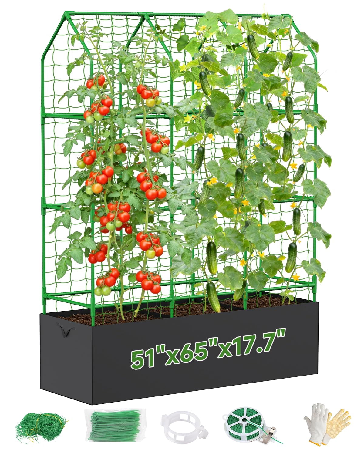 Cucumber Trellis For Climbing Plants Outdoor  A-shape Garden Raised Bed Metal Plant With Netting Flower Vegetables Pea Grape (50 * 17 65inch(l*w*h)