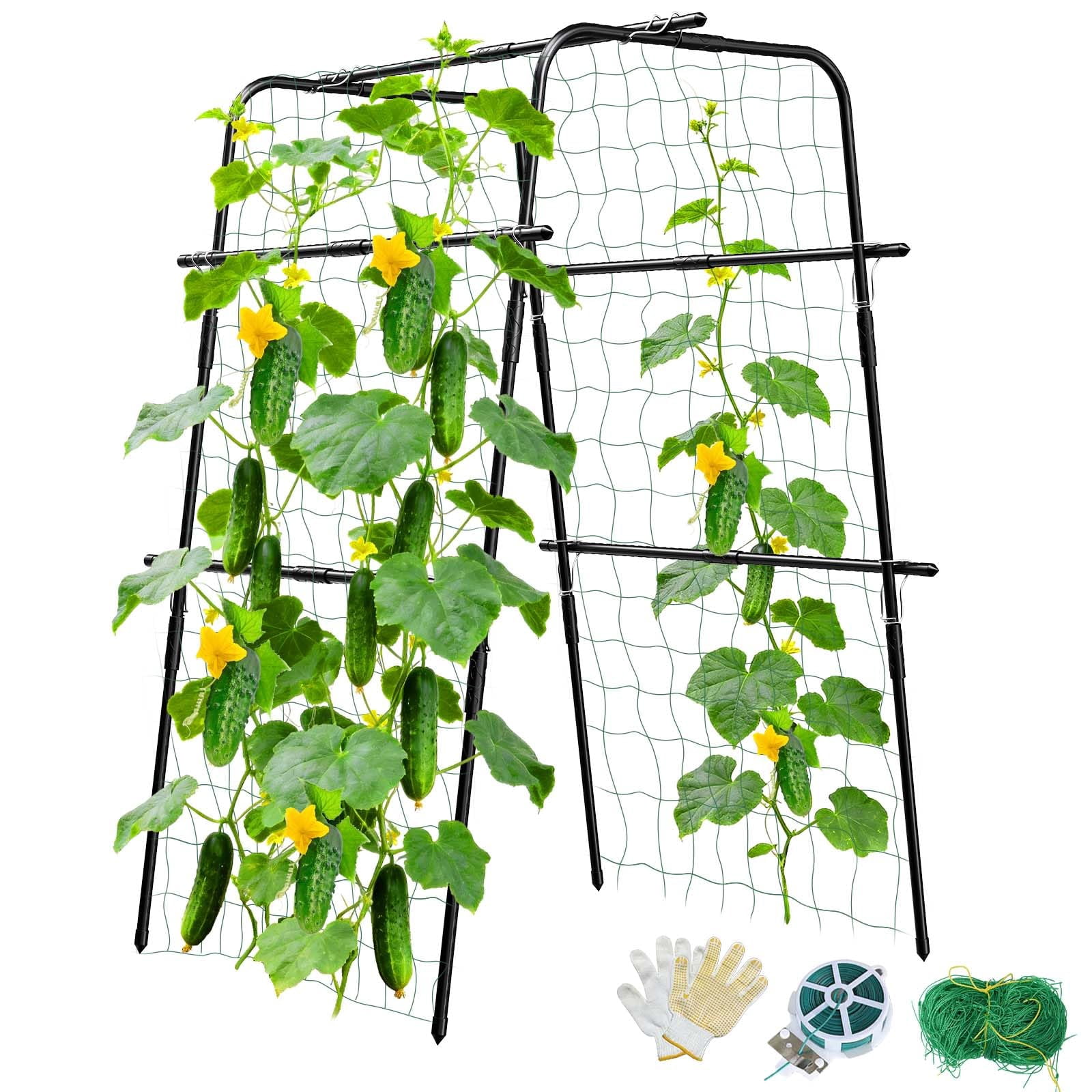 Cucumber Trellis For Raised Bed And Garden  47" H X 31" W U-shaped Metal Climbing Plants With Nylon Netting Vegetable Support Frame