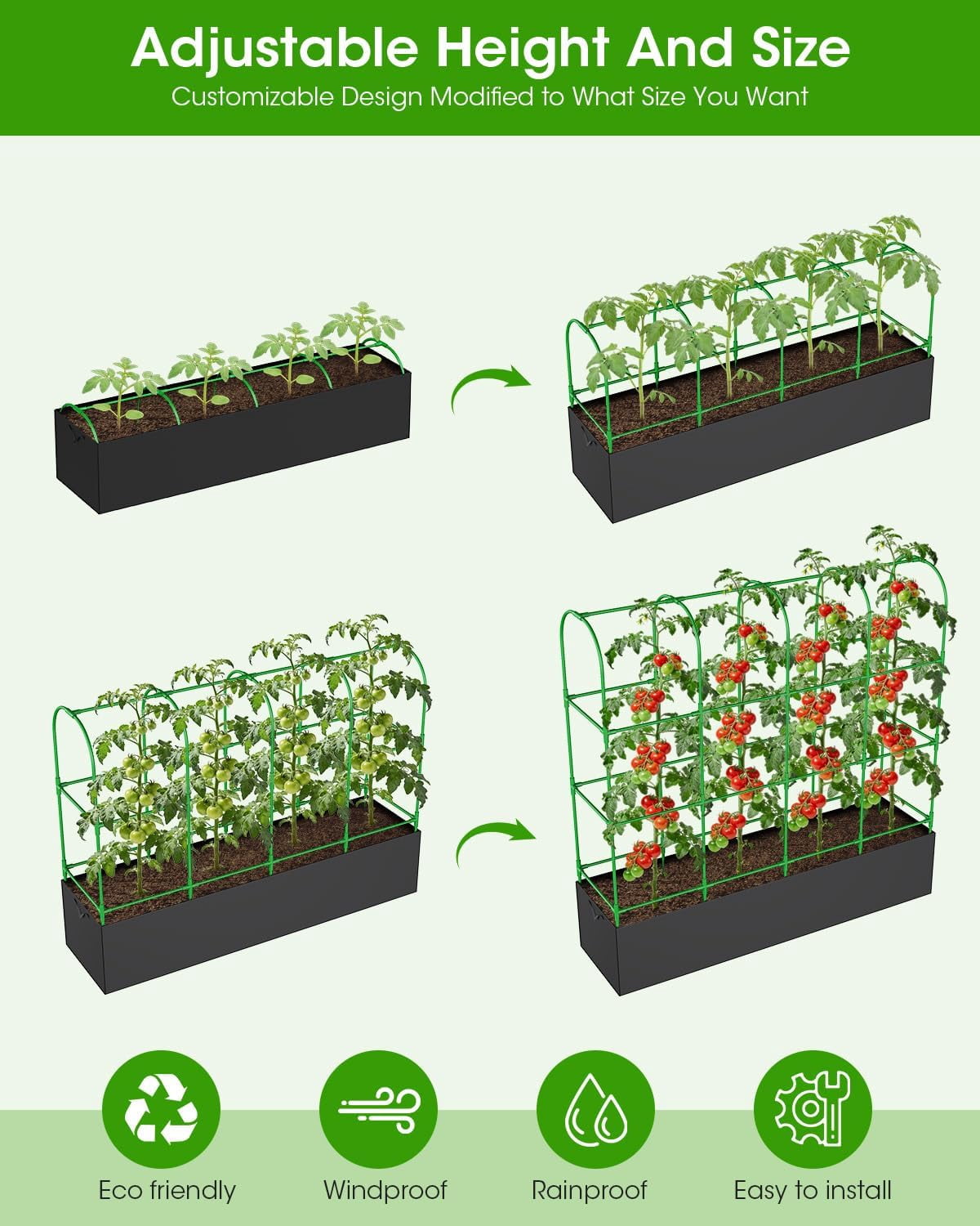 Cucumber Trellis with Grow Bags for Garden, U Frame Garden Trellis for Climbing Plants, Metal Plant Trellis with Garden Netting for Vegetables Flowers Fruits(5 Arches)
