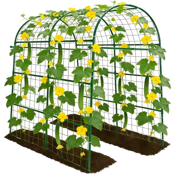 Cucumber Trellis -Metal Garden Trellis for Climbing Plants, Garden Trellis with Plastic-Coated Steel Pipe, A Frame Trellis for Cucumbers, Peas, Morning Glories