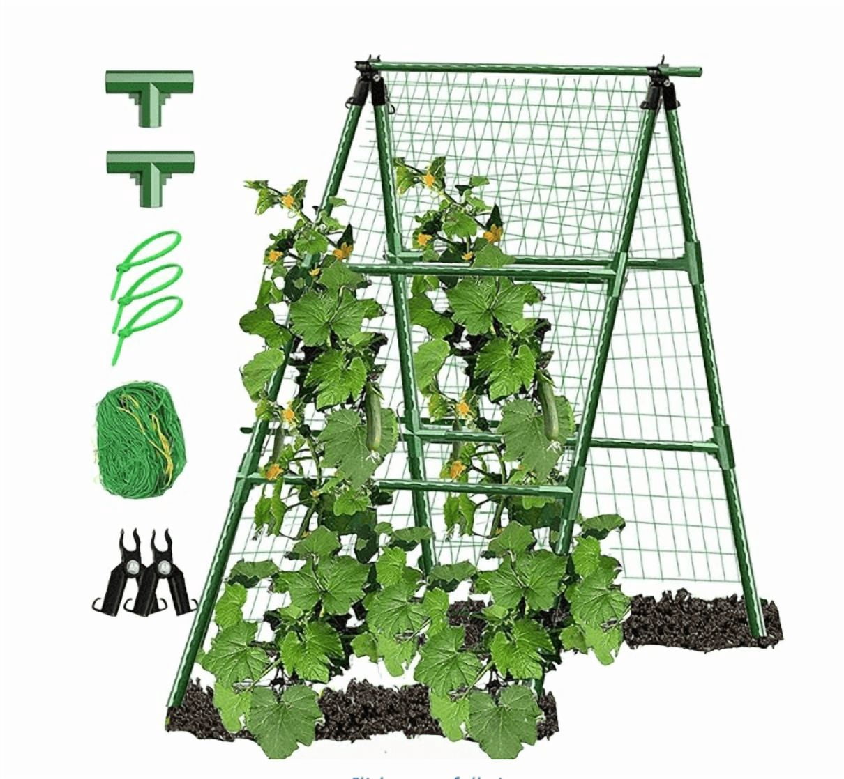 Cucumber Trellis with Net Clips, A-Frame Garden Trellis Set for Raised Bed ,Garden Trellis, Garden Trellis for Climbing Plants for Cucumber,Tomato, Grapes and Flowers