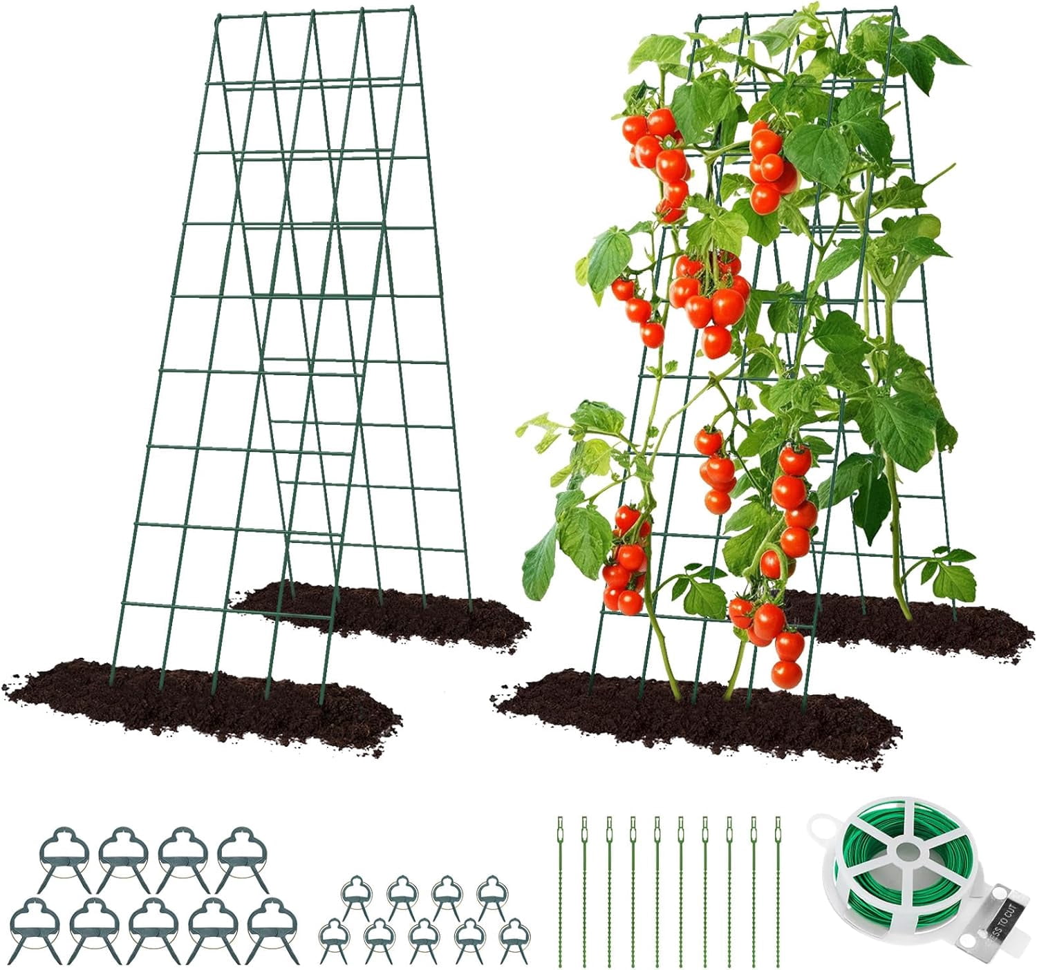 Cucumber Trellis for Raised Bed,  16.5 x 60 Inch Metal Trellis for Climbing Plants Outdoor with Plant Clips Twist Ties, Garden Plant A-Frame Trellis for Vegetable Pea Tomato (Green, 2 PCS)