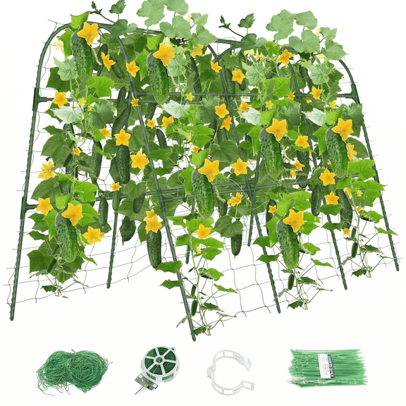 Cucumber Trellis for Raised Bed, U-Shape Garden Arch Metal Support for Climbing Plants, Metal Arch Plant Support Vegetables Trellis, Plant Support for Vine Outdoor(Green, 51.2*21.6*47.2inch)