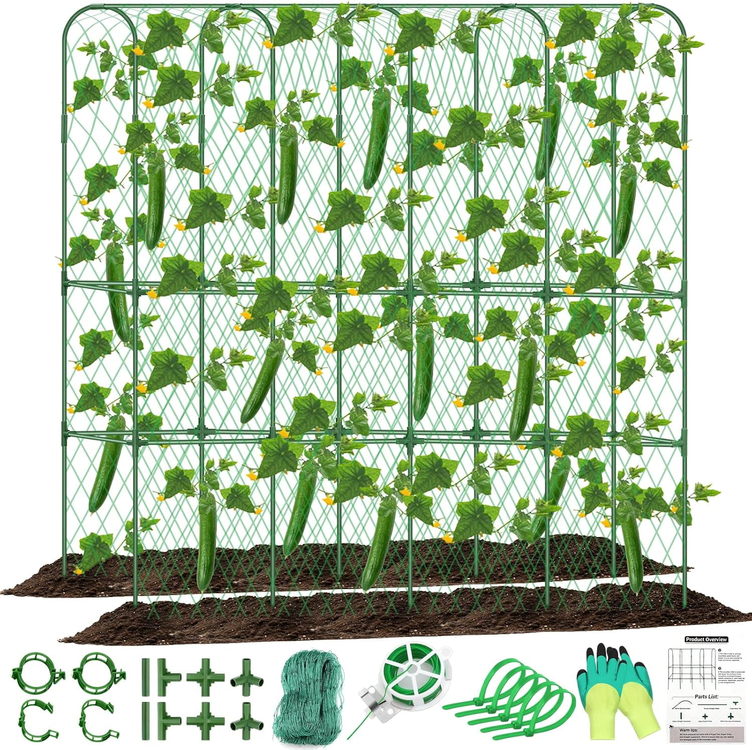 Cucumber Trellis for Raised Bed 5.4x5.5ft U-Shape Adjust Metal Garden Trellis for Climbing Plants Outdoor with Climbing Net Vegetable Arch Trellises Support Plant for Pea Fruit Squash Trellises