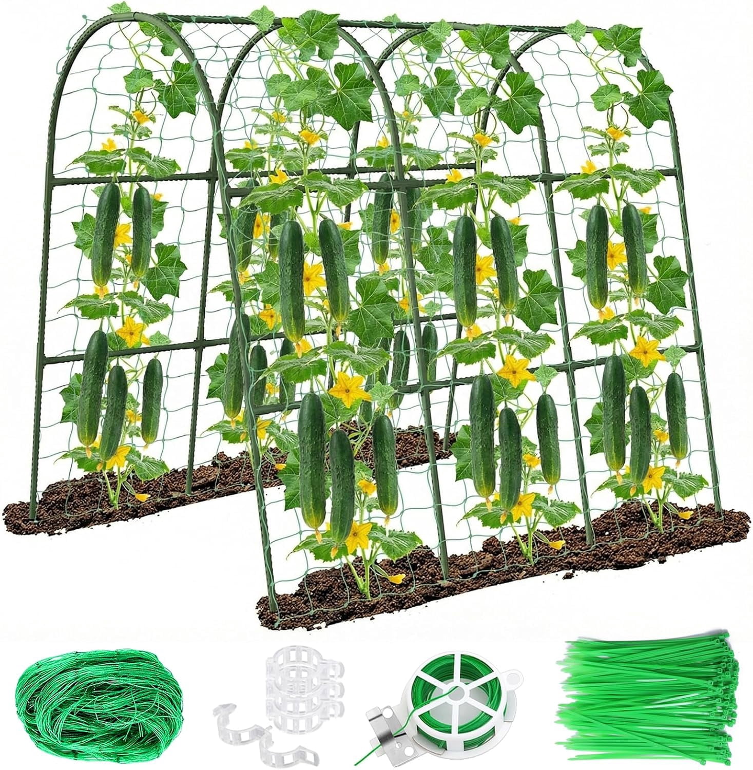 Cucumber Trellis for Raised Bed, 63"x47"x22" Garden Trellis for Climbing Plants Outdoor with Climbing Net and Plant Support Clip for Cucumber, Vegetable, Flowers