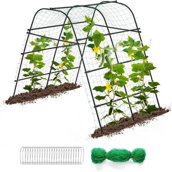 Cucumber Trellis for Raised Bed 67" x 67" U-Frame Garden Arch Tunnel with Netting Vegetable Fruit Flower Lightweight Metal Plant Support for Climbing Plants Outdoor,Black