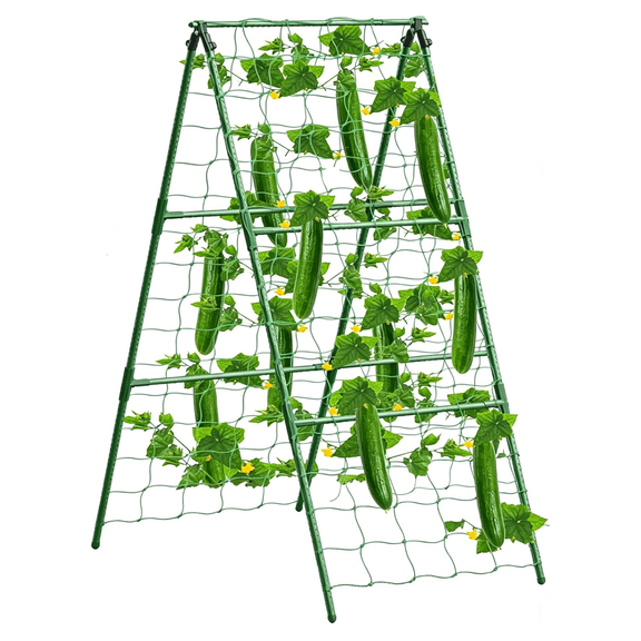 Cucumber Trellis for Raised Bed, Small Foldable A-Frame Garden Trellis for Climbing Plants Outdoor,Plastic-Coated Steel Core for Cucumber Beans and Vine Type Plants (Green, 15x47in)