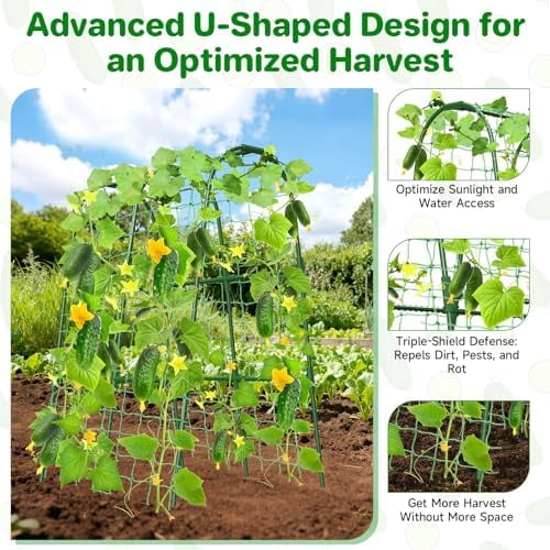 Cucumber Trellis for Raised Bed, U-Shape Garden Trellis for Climbing Plants Outdoor, Metal Arch Trellis for Vegetables, Plant Support for Tomato, Pea, Zucchini(31.5" L×30" W×47.2" H-Small)