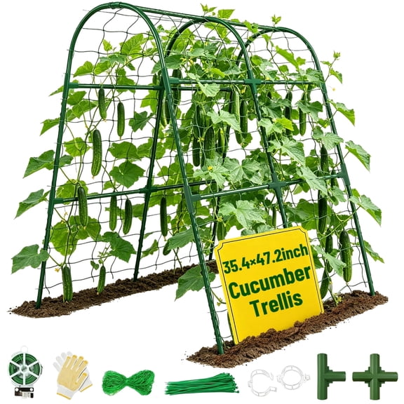 Cucumber Trellis for Raised Bed,U-Shape Garden Trellis for Climbing Plants Outdoor, Metal Arch Vegetables Trellis, Plant Support for Vine(Green,35.4"Lx21.6"Wx47.2"H)