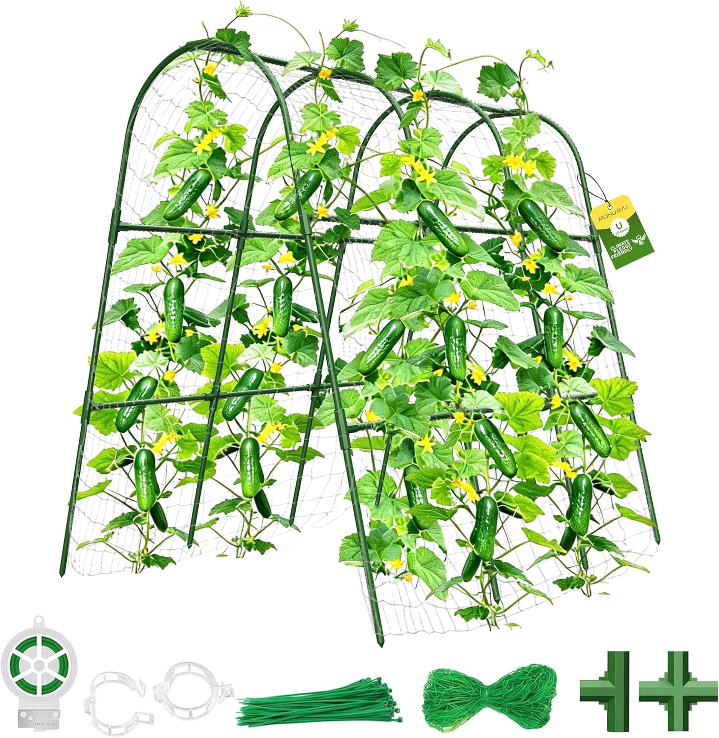 Cucumber Trellis for Raised Bed,U-Shape Garden Trellis for Climbing Plants Outdoor, Metal Arch Vegetables Trellis, Plant Support for Vine (Green, 47.2x47.2 X21.6)