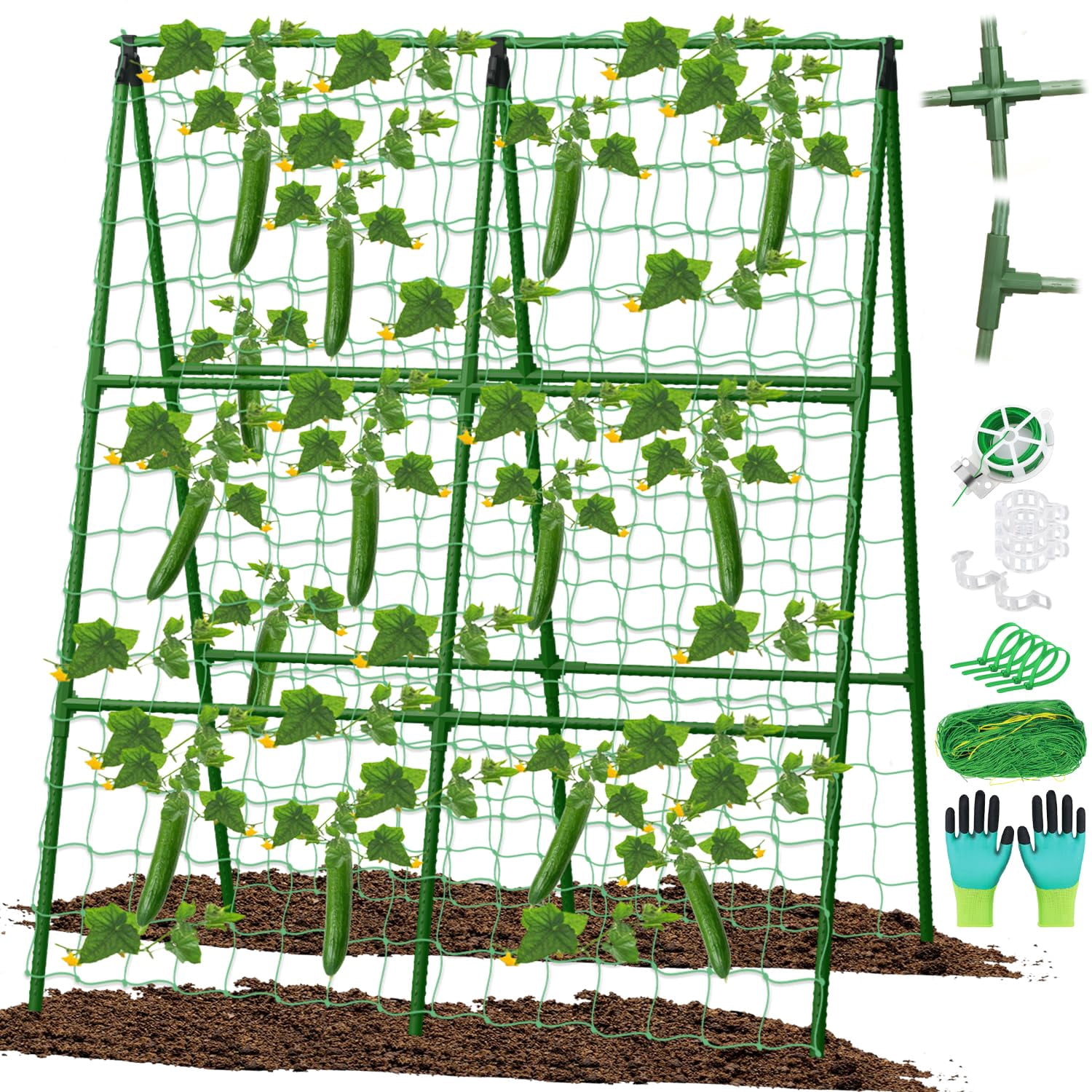 Cucumber Trellis For Raised Beds  31 X 47 Inch Adjustable Size A-frame Garden Climbing Plant Outdoors With Net And Support Clip Vegetable Grape Tomato Supplies