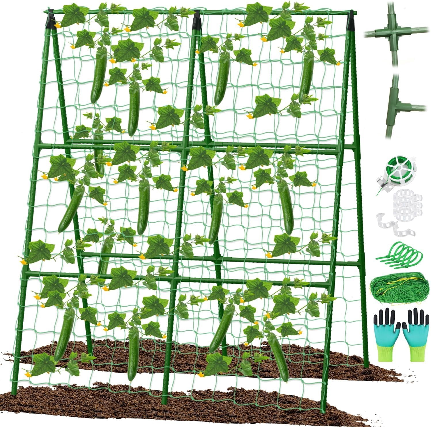 Cucumber Trellis for Raised Beds, 31 X  Inch Adjustable Size A-Frame Garden Trellis for Climbing  Outdoors with Climbing Net and  Support Clip for Vegetable Grape Tomato Garden Supplies