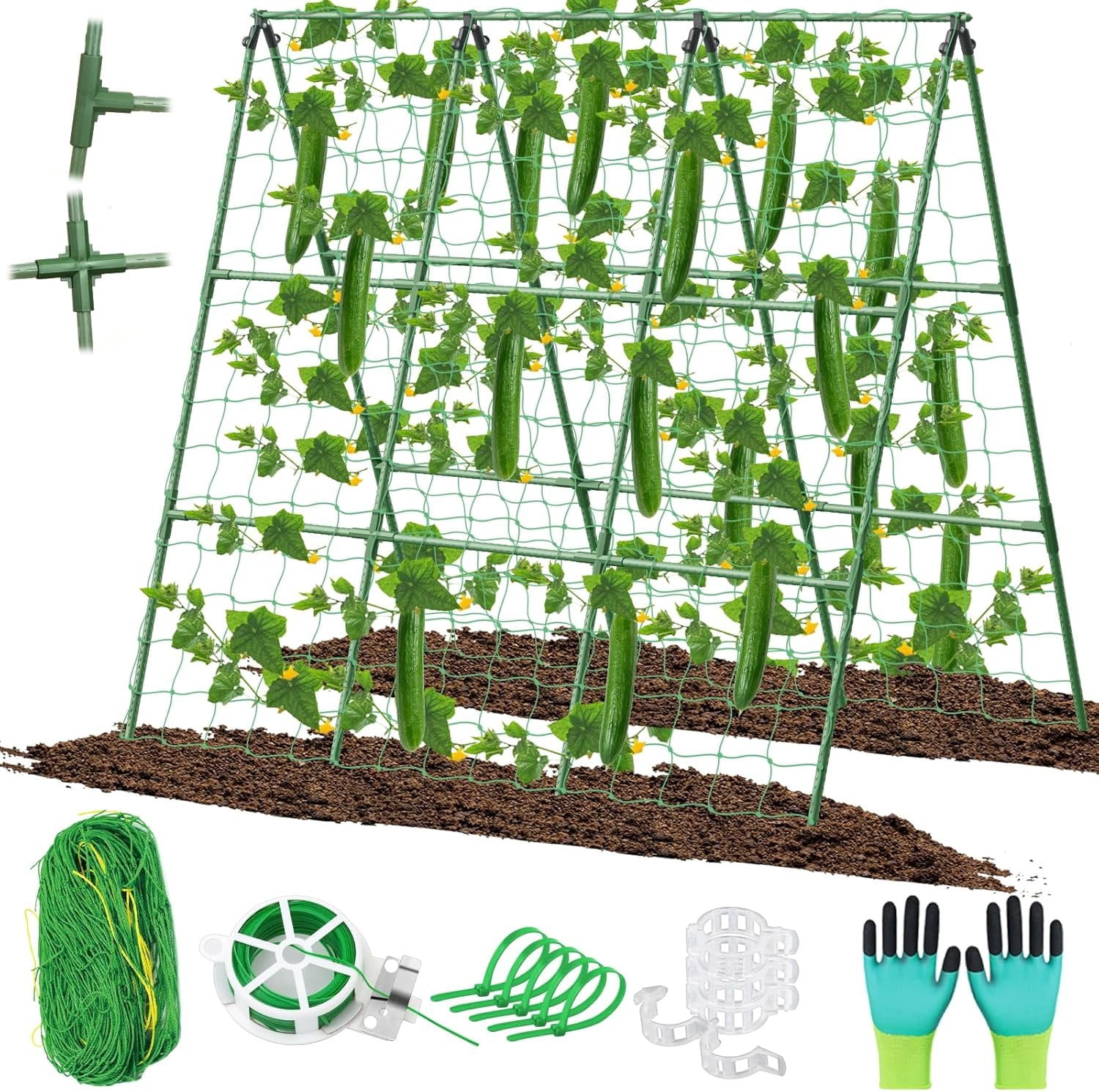 Cucumber Trellis for Raised Beds, 45 x 53 Inch Adjustable Size A-Frame Garden Trellis for Climbing  Outdoors with Climbing Net and  Support Clip for Vegetable Grape Tomato Bean Pea